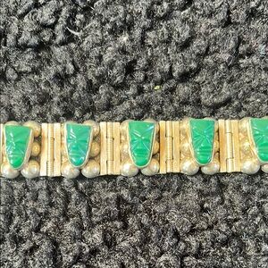 Chic Vintage Mexican Silver + OnYx Faces Bracelet